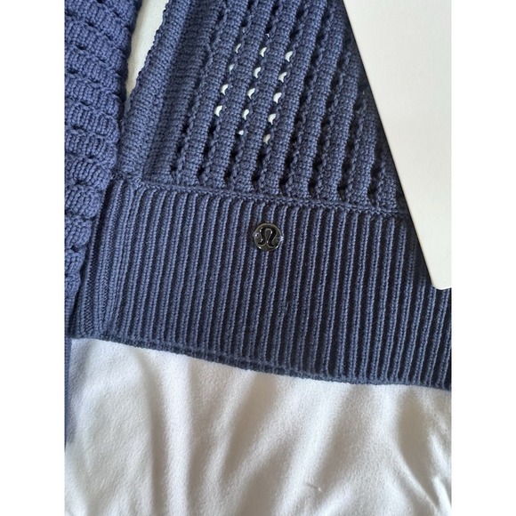 New Lululemon Size Large Cotton Crochet Mesh Relaxed-Fit Cardigan Club Blue NWT - Picture 5 of 10